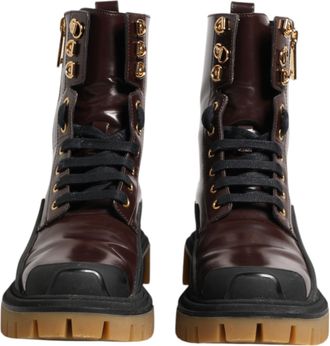 Dolce & Gabbana Maroon Leather Mid Calf Biker Boots Womens Shoes (Pre-Owned)