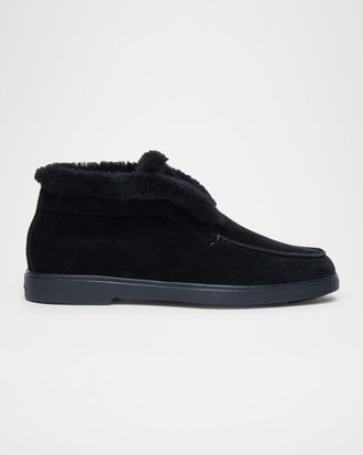 Santoni Fortune Shearling Suede Loafer Booties