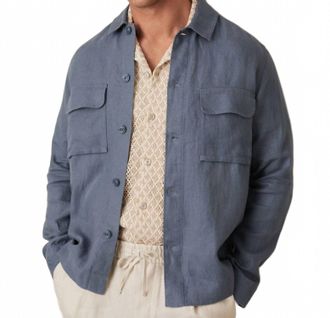 Reiss Eze Linen Overshirt In Airforce Blue