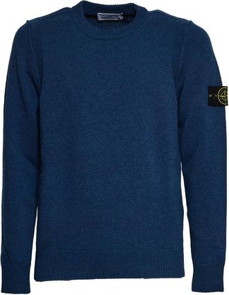 Stone Island Classic Crew Neck Blue Knit Sweater