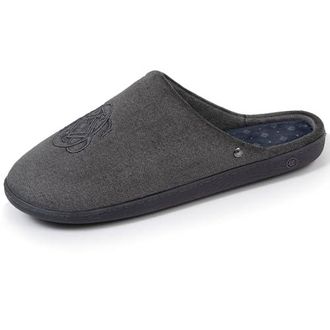 Chaussons Mules Isotoner Pour Garçon - En Sherpa Doux, Semelle Ergonomique Antidérapante - Lavable Machine - Couleur Marine Avec Motif œil De Montre - 11