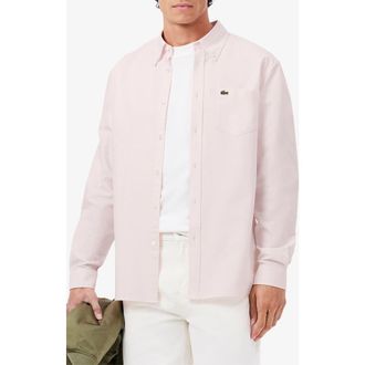 Lacoste Regular Fit Oxford Button-Down Shirt in White/Flamingo at Nordstrom, Size 16.5