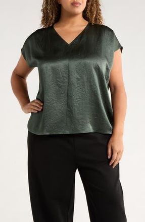 Eileen Fisher V-Neck Square Satin Top in Everglade at Nordstrom Rack, Size 2X