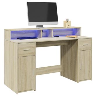 vidaXL Vidaxl - Scrivania Con Luci Led Rovere Sonoma 140x55x91cm In Multistrato