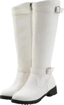 Generic Womens Knee High Boots Round Toe Zipper Low Heel Long Tube Shoes Plus Size