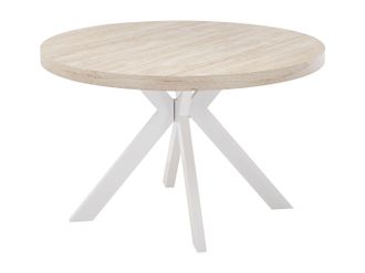 Vente-Unique Tavolo Da Pranzo Allungabile Da 4 A 8 Coperti In Mdf E Acciaio Effetto Travertino Beige E Bianco - Komoni