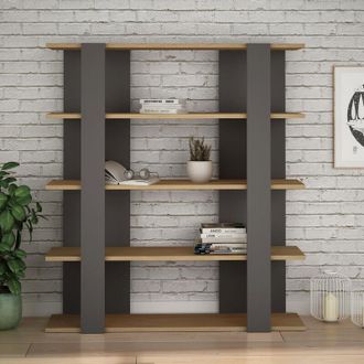 Decortie Decortie - Tita Modern Bookcase Display Unit Medium 122cm - Anthracite Grey / Oak - Anthracite Grey