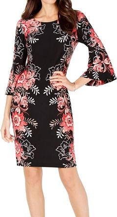 MSK Floral Bell Sleeves Cocktail Dress - Petites In Black/rose