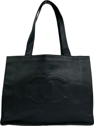 Chanel Black Grained Calfskin Shoulder Bag Tote Bag (Pre-Owned)