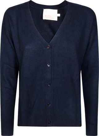 Absolut Cashmere Buttoned Blue Cardigan With Side Slits And Fine Knit Texture
