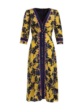 Saloni Citronelle Eve Silk Midi Dress Size XS