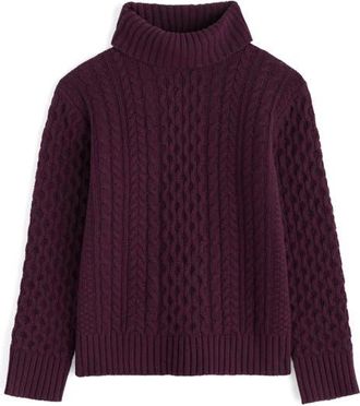 Seasalt Cornwall Pine Forest Cable Turtleneck Merino Wool Sweater in Knit Melange Dark Hellebore at Nordstrom, Size 10 Us