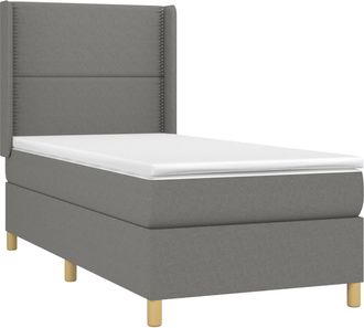 vidaXL Vidaxl - Cama Box Spring Con Colch&oacute;n Tela Gris Oscuro 90x200 Cm