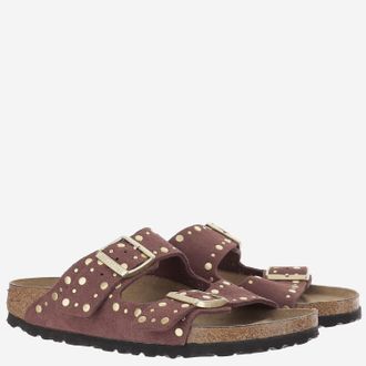 Birkenstock Unisex Sandals Arizona Rivet Suede Wine Leather And Cork