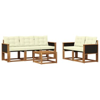 vidaXL Conjunto De Sof&aacute;s De Exterior Con Coj&iacute;n 6 Pcs Natural Y Crema Vidaxl