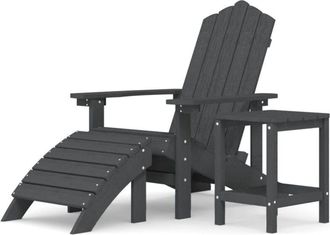 vidaXL Garden Adirondack Chair with Footstool & Table HDPE Anthracite vidaXL