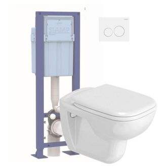 Duravit Pack Inodoro Suspendido Duravit D-code Con Asiento + Estructura De Soporte Siamp + Mando Blanco