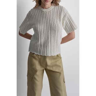 DKNY Open Lattice Stitch Short Sleeve Sweater in Coconut at Nordstrom, Size X-Large