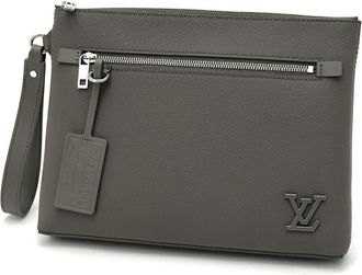 Louis Vuitton Khaki Leather Clutch Bag Pouch (Pre-Owned)
