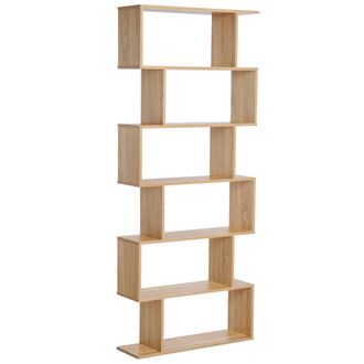 HOMCOM Wooden Wood S Shape Storage Display 6 Shelves Room Divider Unit Chest Bookshelf Bookcase Cupboard Cabinet Home Office Furniture (Oak) - Home Living |