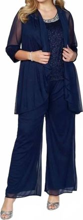 R & M Richards Formal Evening Suit Pant Suit In Navy