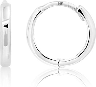 MAX + STONE Solid 14k Yellow or White Gold Huggie Domed or Flat Style Small Hoop Earrings