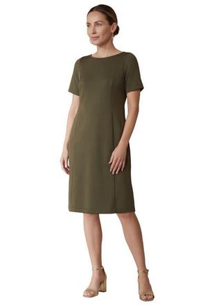 Jessica London Perfect Ease Short-Sleeve Shift Dress in Dark Olive Green at Nordstrom, Size 20