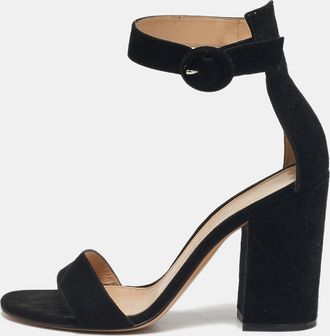 Gianvito Rossi Green Suede Portofino Block Heel Sandals