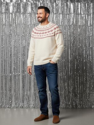 Envie de Fraise Herren Pullover aus Jacquardstrick, Capsule ENVIE DE FRAISE wollwei&szlig;