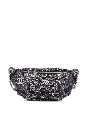 Chanel CC Charm Zip Waist Bag Sequins and Quilted Lambskin belt bag - Nero
