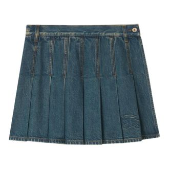 Burberry Denim Skirts, female, Blue, Size: 2XS Pleated Denim Miniskirt