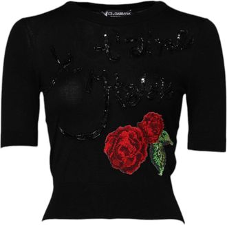 Dolce & Gabbana Black Rose Sequin Embellishments Blouse Womens Top (Pre-Owned)