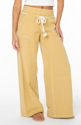 Roxy Paddle On Drawstring Cotton & Linen Pants in Curry at Nordstrom, Size X-Small
