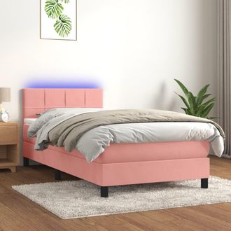 vidaXL Cama Box Spring Colch&oacute;n Y Led Terciopelo Rosa 90x190 Cm Vidaxl