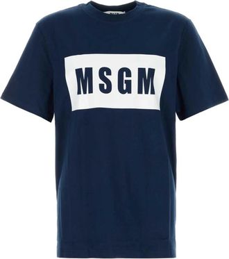 Msgm Marineblauwe Katoenen T-Shirt - Heren - T-shirts - Blauw - XL - Katoen - Tops