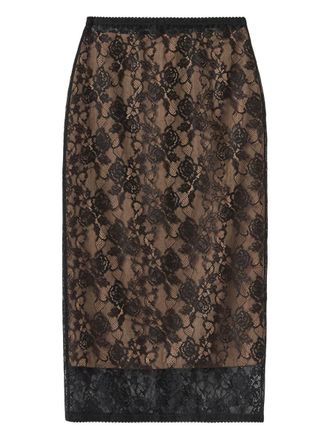 Self Portrait Black Floral Lace Midi Skirt Clothing