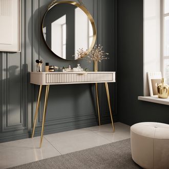 Dmora Toalet Katerara, Tocador Con Caj&oacute;n, Estructura De Metal, Encimera De Madera Nobilitada, 100x38x78h Cm Beige