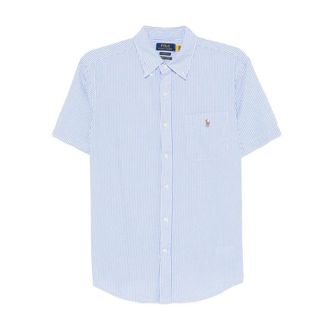Polo Ralph Lauren Overhemden, Heren, Blauw, S, Gestreepte Korte Mouw Button-Down Shirt
