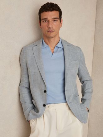 Reiss Aphrodite Soft Blue Slim Fit Single Breasted Blazer With Cotton, 40R, Light