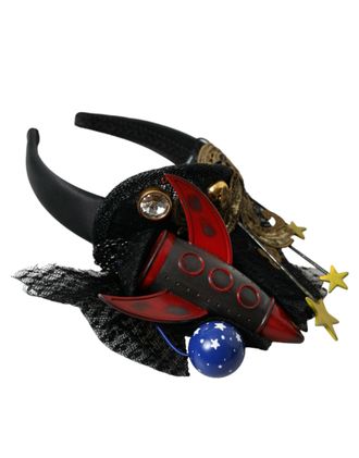 Dolce & Gabbana Womens Multicolor Missile Rocket Crystal Stars Headband Diadem Black Accessory