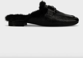 Vaneli Womens Skyla Faux Fur-Lined Loafer Mule In Black