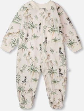 Deux par Deux Organic Cotton Jersey Animal Footed One-Piece Pyjama in Beige Zebra Print at Nordstrom, Size 24M