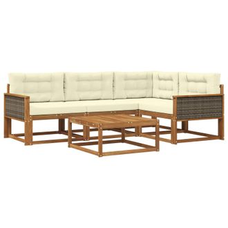 vidaXL Conjunto De Sof&aacute;s De Exterior 5 Pcs Natural Y Crema Vidaxl