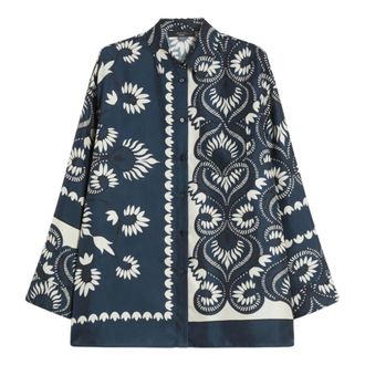 Max Mara Shirts, female, Blue, Size: 2XS Wkdlastra Printed Silk Patchwork Shirt