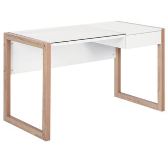 HOMCOM Mesa De Ordenador Mesa De Escritorio Dise&ntilde;o Moderno Con Tablero De Vidrio Templado Caj&oacute;n Combinaci&oacute;n De Estilos Para Oficina Estudio 120x60x75 Cm Blan