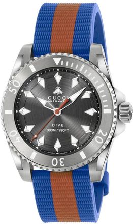 Gucci 40 mm stalen kast- donkergrijze wijzerplaat met bij- stalen lunet- rubberen band - Dames - Horloges - Veelkleurig - ONE Size - Accessoires