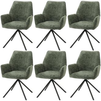 Hhg [nunca Usado] Lote De 6 Sillas De Comedor Hhg-494, Silla De Cocina Silla Con Reposabrazos, Posici&oacute;n Autom&aacute;tica Giratoria, Chenilla Oeko-tex Mvg, Verde