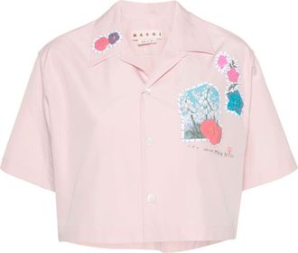 Marni floral-patch cropped shirt - women - Cotton - 40 - Pink