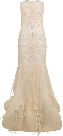 Alberta Ferretti Lange Avondjurk - Dames - Trouwkleed - Beige - S - Kleedjes