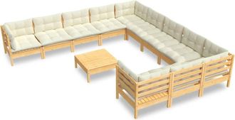 vidaXL Muebles De Jard&iacute;n 12 Piezas Y Cojines Madera De Pino Crema Vidaxl